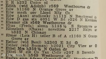 Elimelech and Chaya Solomon, 1942 City Directory; where their business is listed as venders of "novelties."